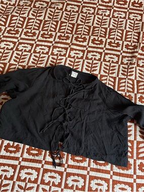 Bohème tie top size 4 (plus size) black linen